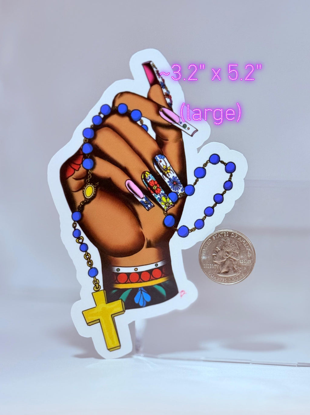 Traditional Tattoo Hand Rosary Sticker: Mexican Folk Art Vinyl Decal (Waterproof)