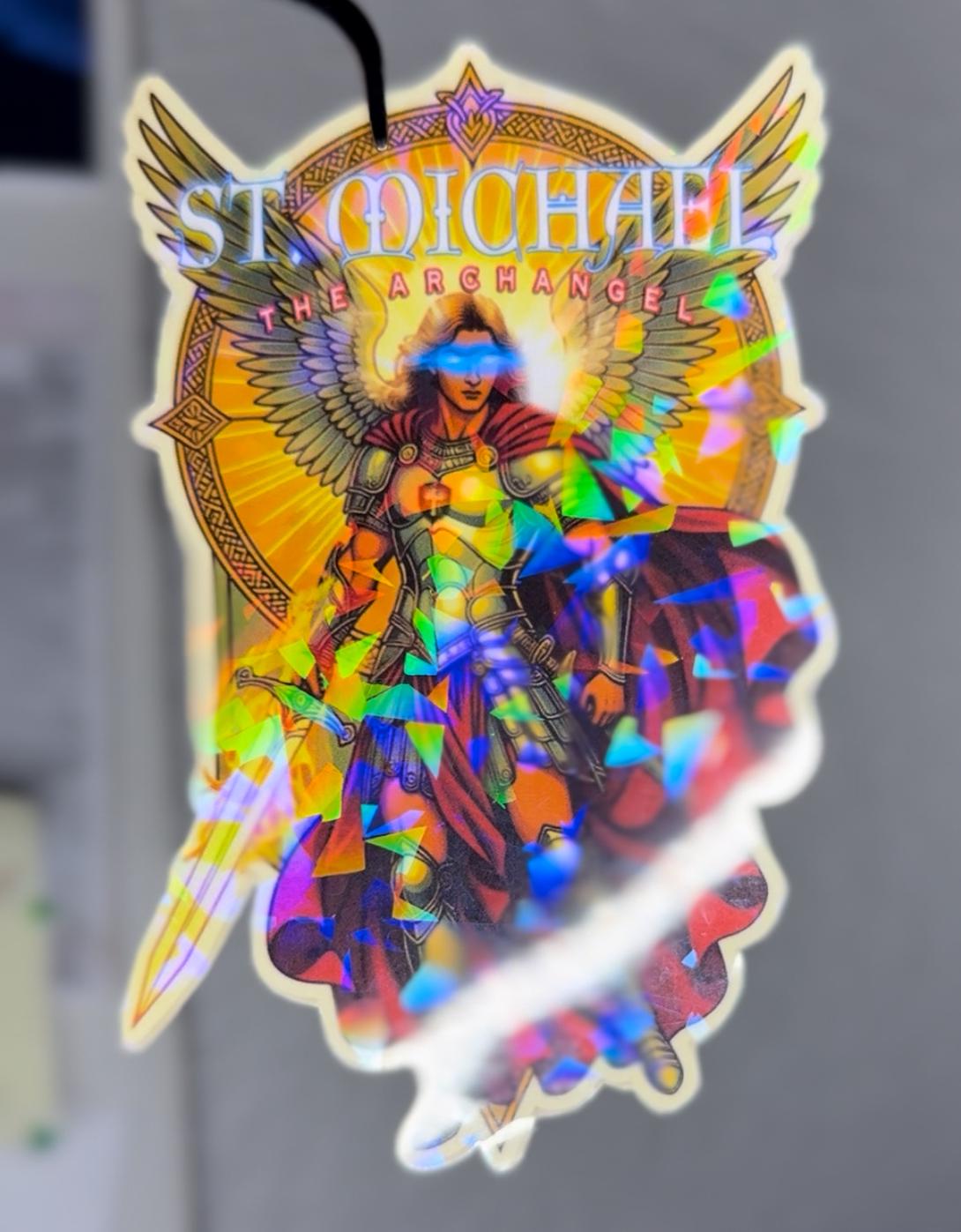 St Michael Archangel Comic book Style Stained GLASS effect waterproof sticker holographic LARGE sized sticker