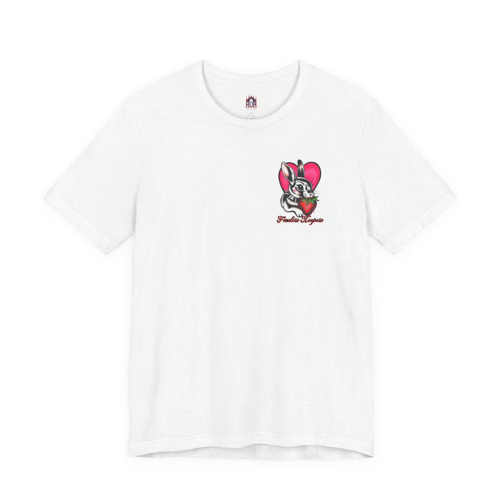 Bold Traditional Tattoo Bunny T-Shirt | Spiked Collar Rabbit with Strawberry | Finders Keepers
