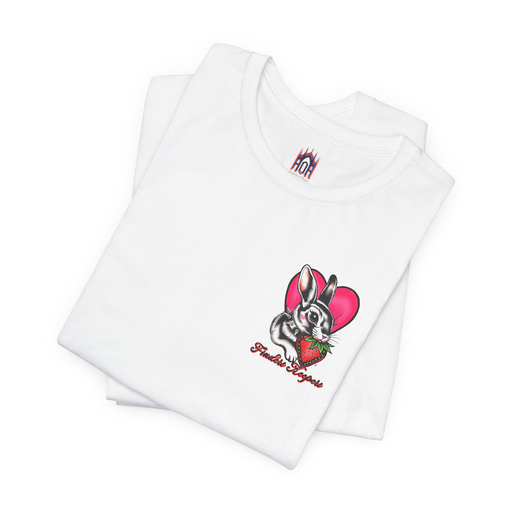 Bold Traditional Tattoo Bunny T-Shirt | Spiked Collar Rabbit with Strawberry | Finders Keepers