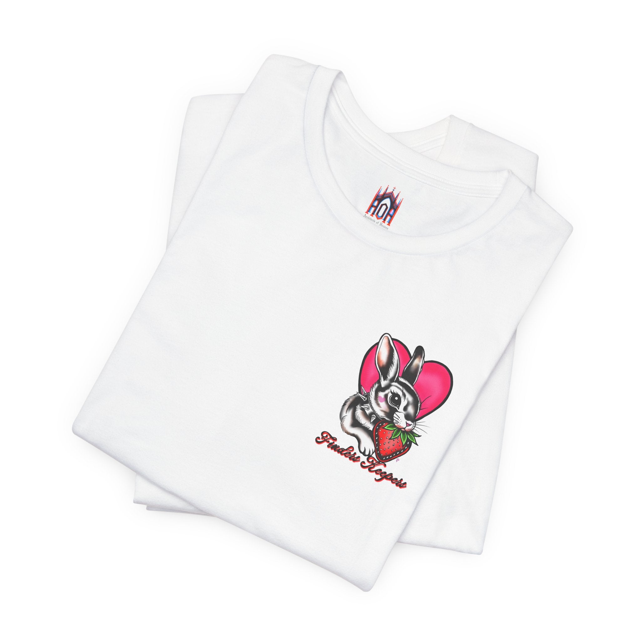 Bold Traditional Tattoo Bunny T-Shirt | Spiked Collar Rabbit with Strawberry | Finders Keepers