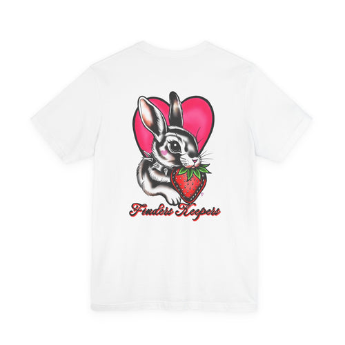 Bold Traditional Tattoo Bunny T-Shirt | Spiked Collar Rabbit with Strawberry | Finders Keepers