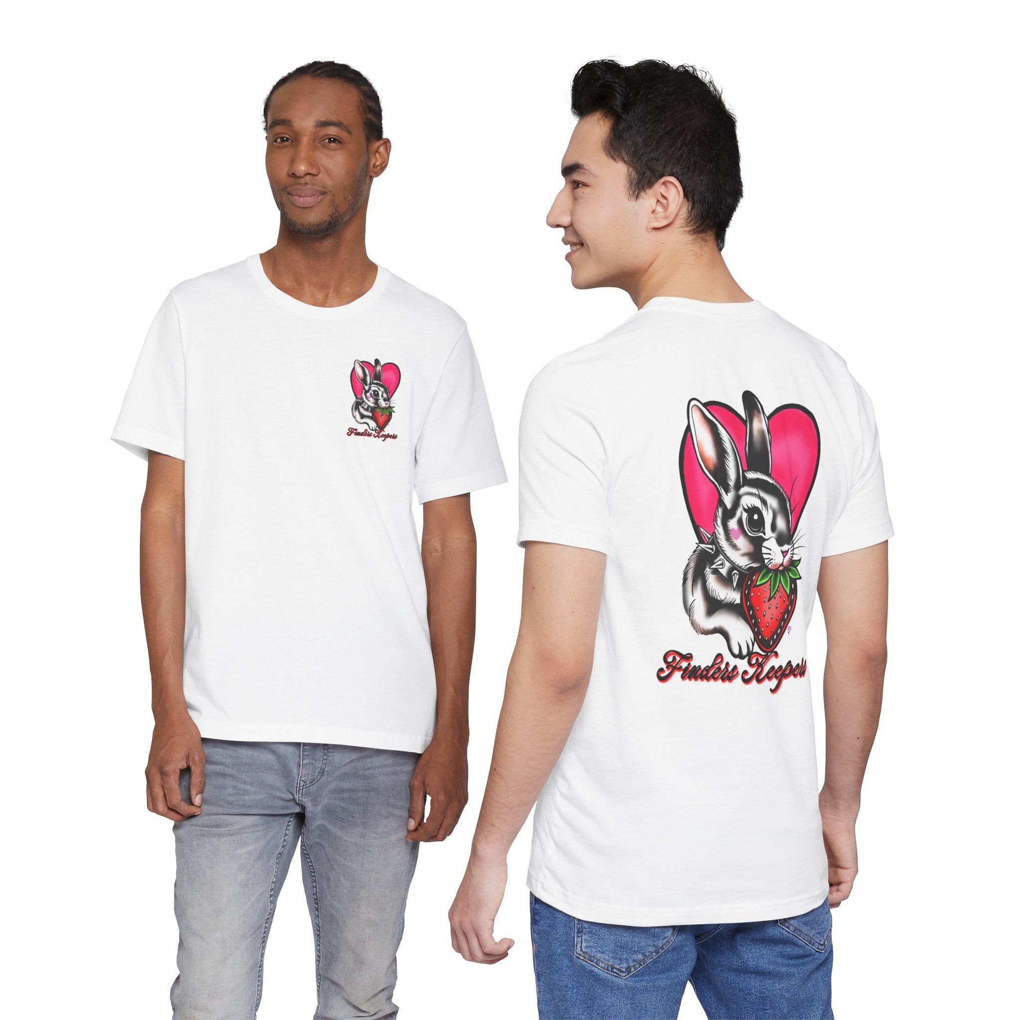 Bold Traditional Tattoo Bunny T-Shirt | Spiked Collar Rabbit with Strawberry | Finders Keepers