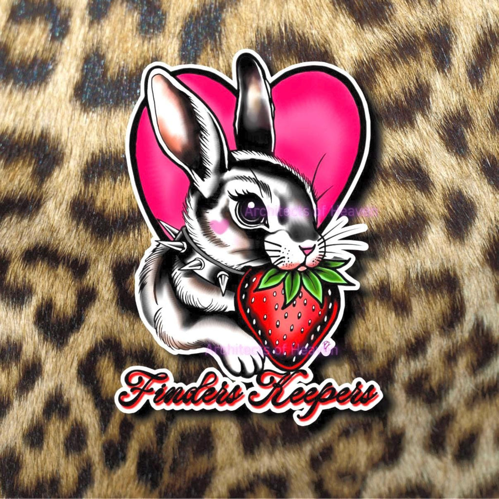 Finders Keepers Bunny Sticker Traditional Tattoo Style Rabbit Vinyl Decal - HAND DESIGNED no AI