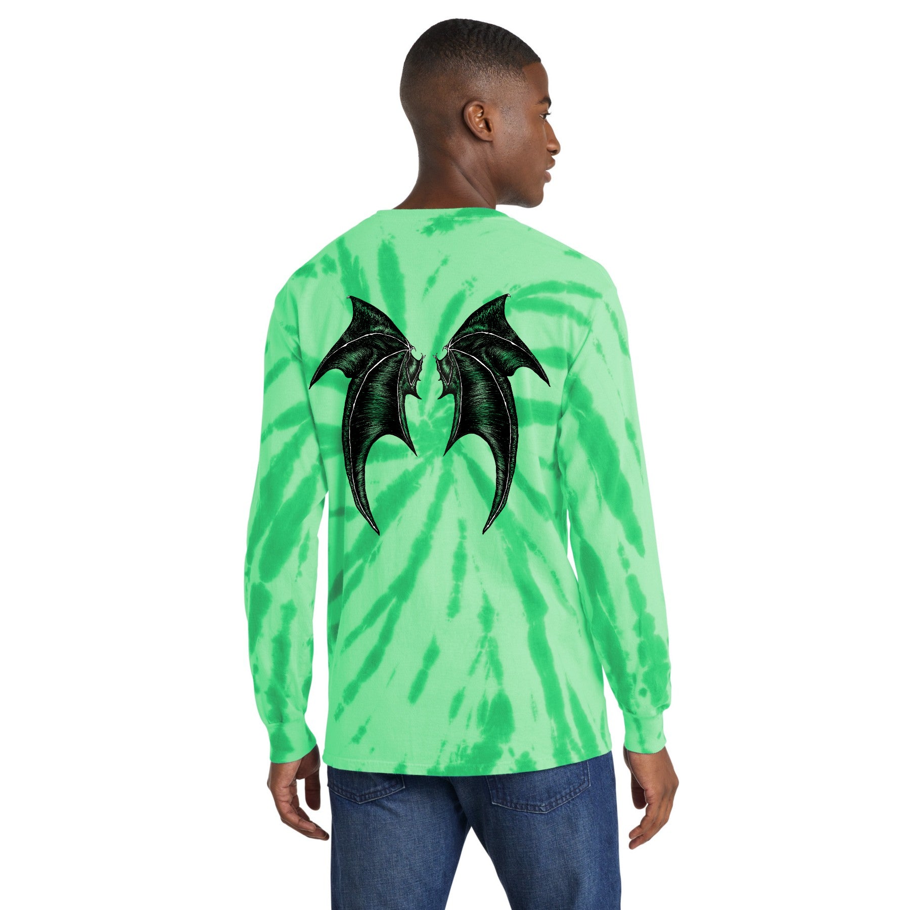 Tommi the Batcat Light Pink Tie-Dye Long Sleeve Tee AOH | Hand-Drawn NO AI