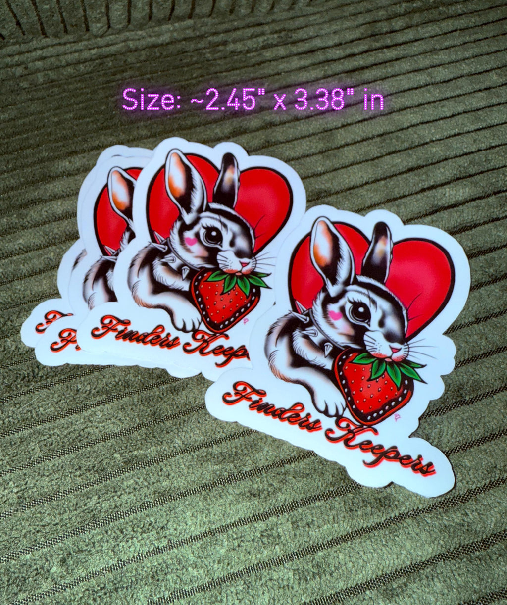 Finders Keepers Bunny Sticker Traditional Tattoo Style Rabbit Vinyl Decal - HAND DESIGNED no AI