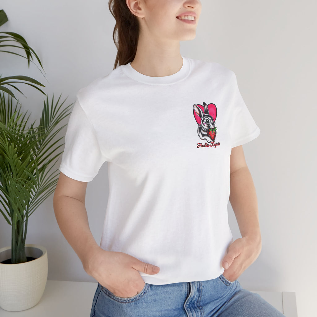 Bold Traditional Tattoo Bunny T-Shirt | Spiked Collar Rabbit with Strawberry | Finders Keepers