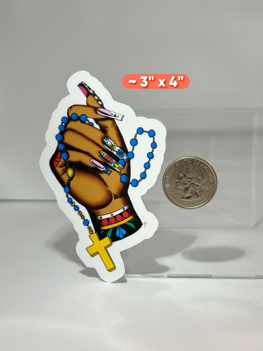 Traditional Tattoo Hand Rosary Sticker: Mexican Folk Art Vinyl Decal (Waterproof)