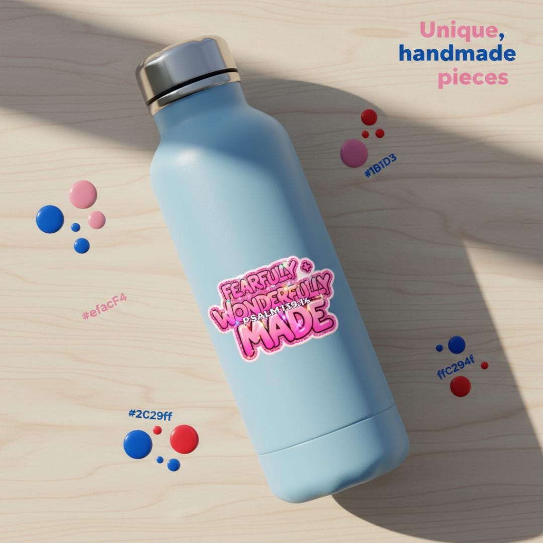 Psalm 139:14 Vinyl Sticker, Pink Glitter, Waterproof Decal