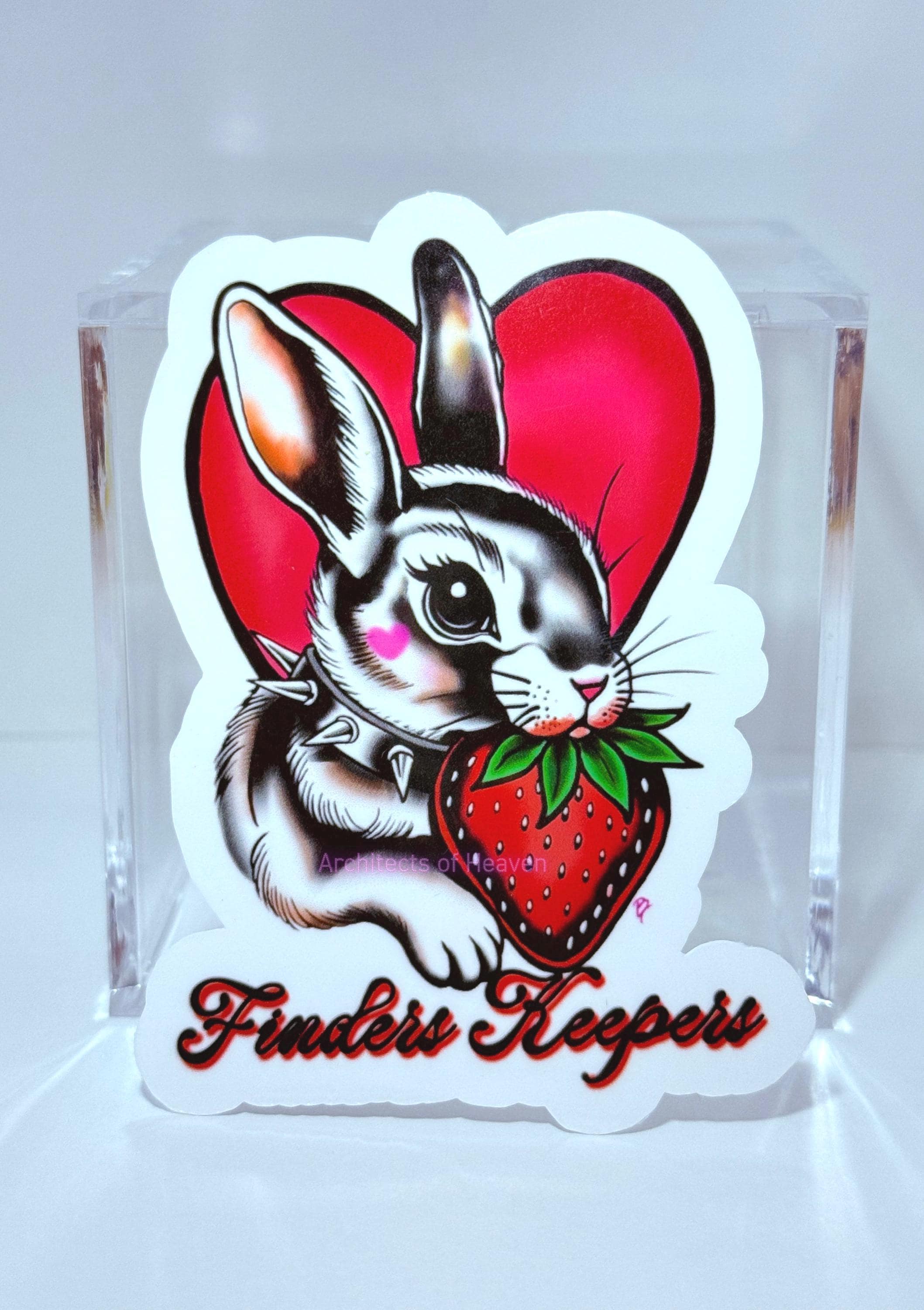 Finders Keepers Bunny Sticker Traditional Tattoo Style Rabbit Vinyl Decal - HAND DESIGNED no AI
