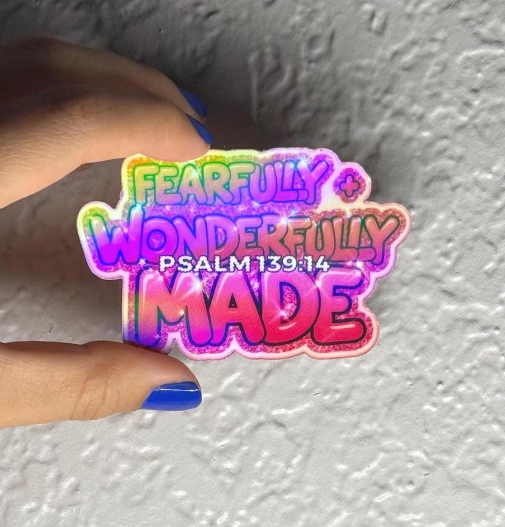 Psalm 139:14 Vinyl Sticker, Pink Glitter, Waterproof Decal