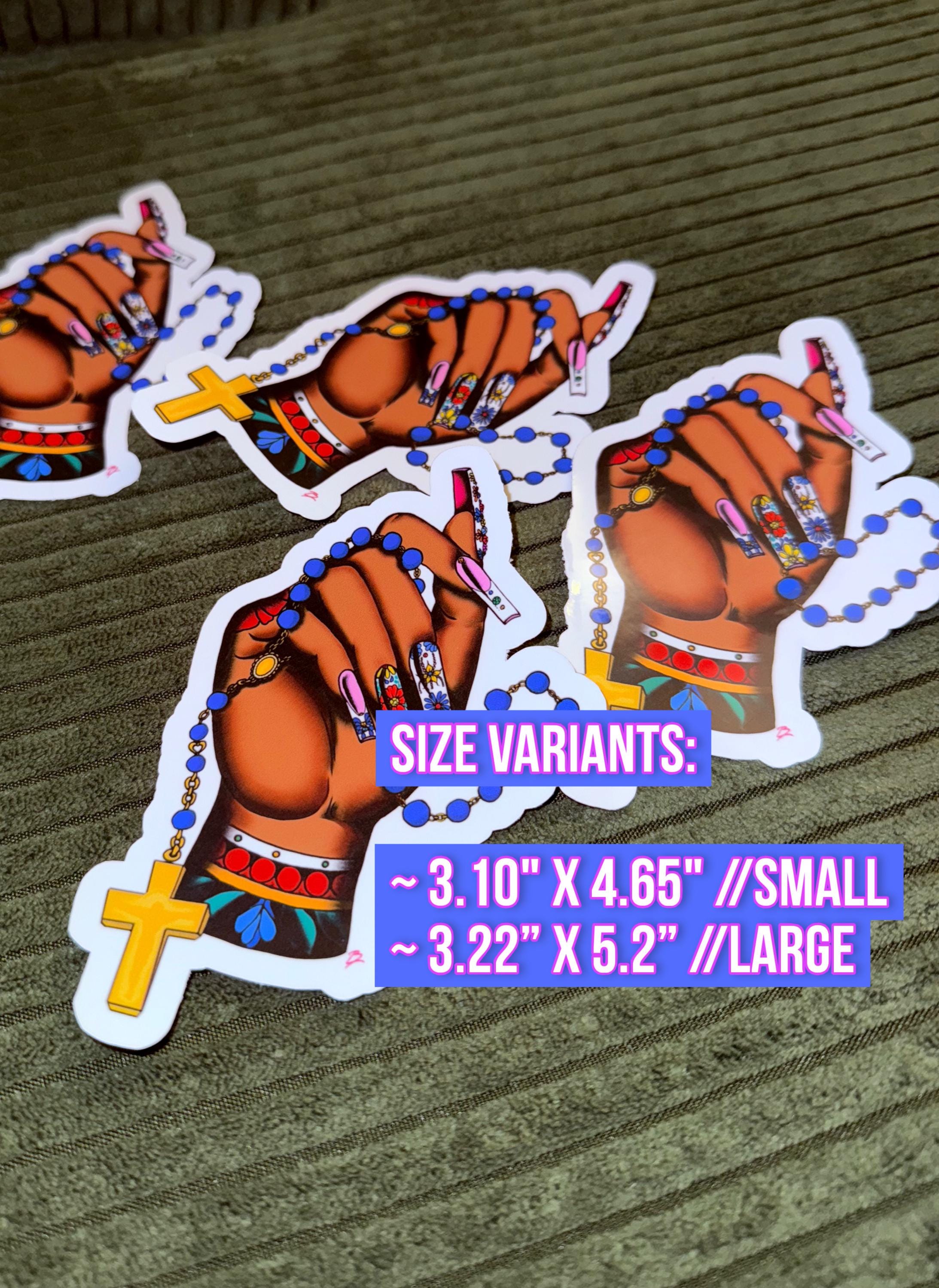 Traditional Tattoo Hand Rosary Sticker: Mexican Folk Art Vinyl Decal (Waterproof)