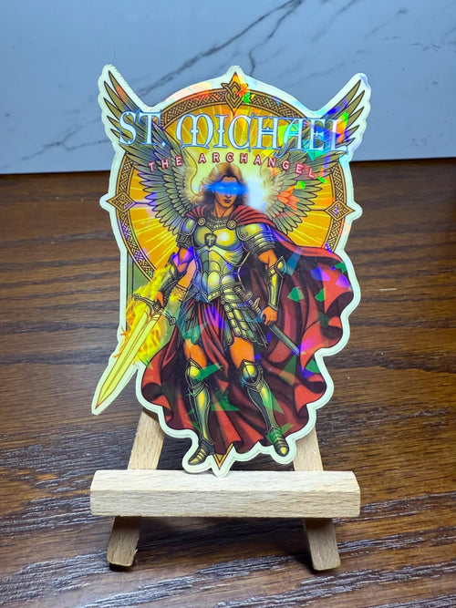 St Michael Archangel Comic book Style Stained GLASS effect waterproof sticker holographic LARGE sized sticker