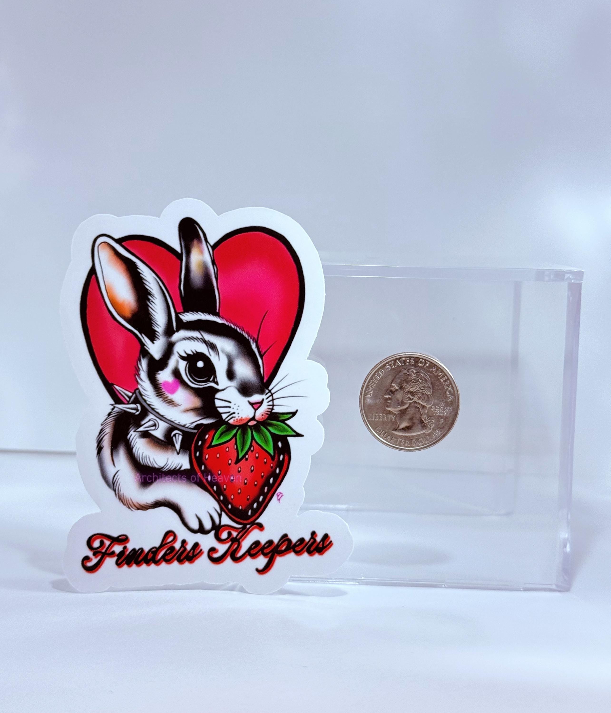 Finders Keepers Bunny Sticker Traditional Tattoo Style Rabbit Vinyl Decal - HAND DESIGNED no AI