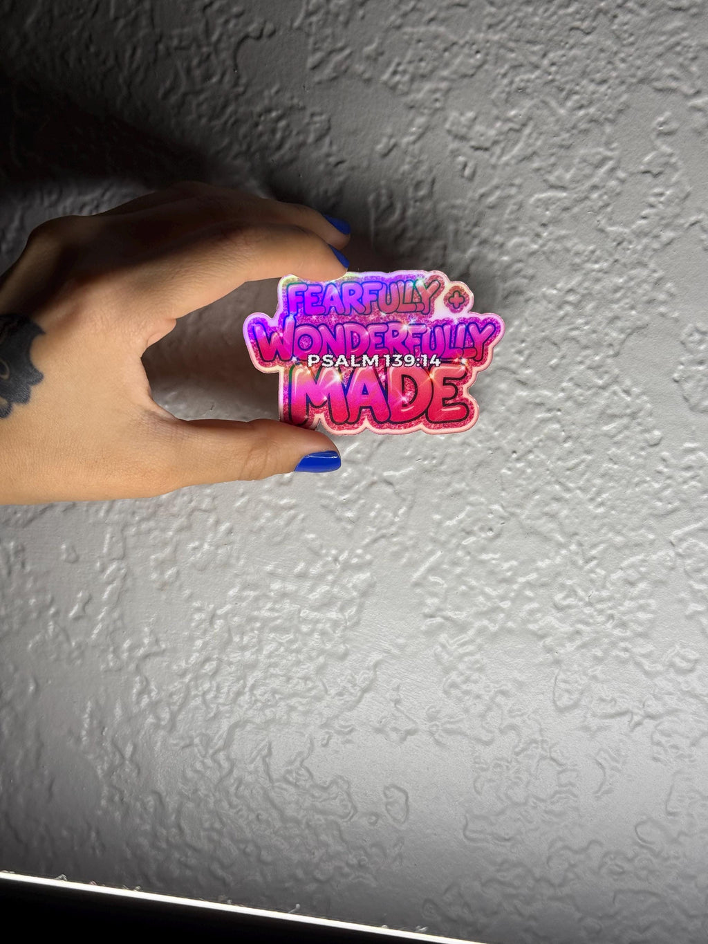 Psalm 139:14 Vinyl Sticker, Pink Glitter, Waterproof Decal