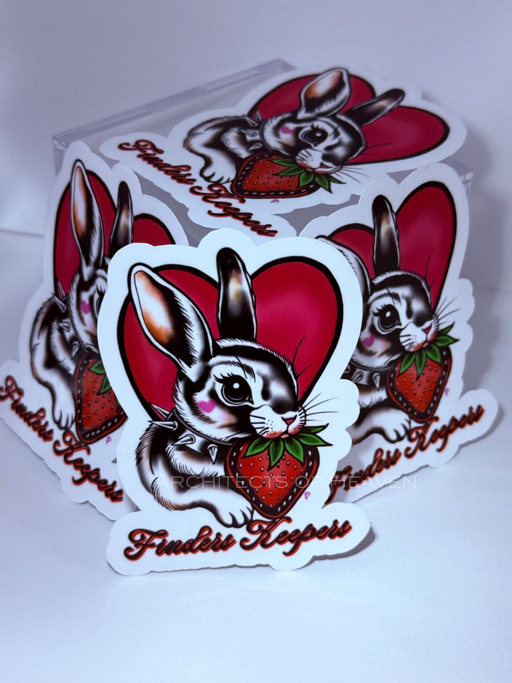 Finders Keepers Bunny Sticker Traditional Tattoo Style Rabbit Vinyl Decal - HAND DESIGNED no AI